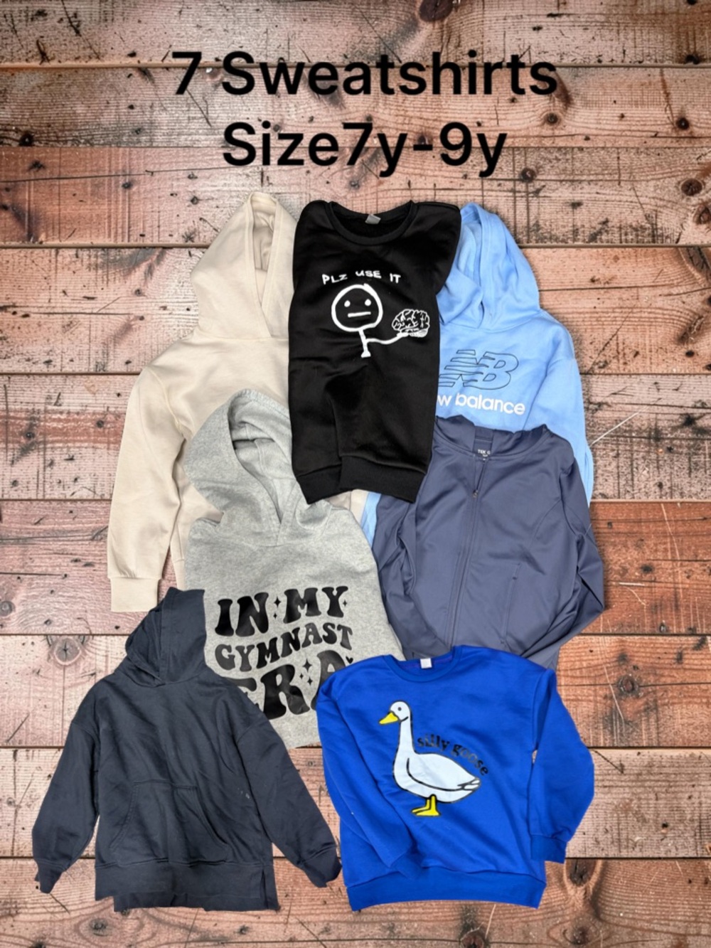 7 New Balance & Branded Kids Sweatshirt Bundle - Mixed Colors - Size 7Y-9Y